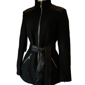 GUESS Wool Blend//Leather Zip Coat, X-Small